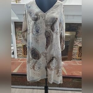 Quo-silk Women's Paisley Silk Button Front Scallop Collar Blouse‎ Top XL